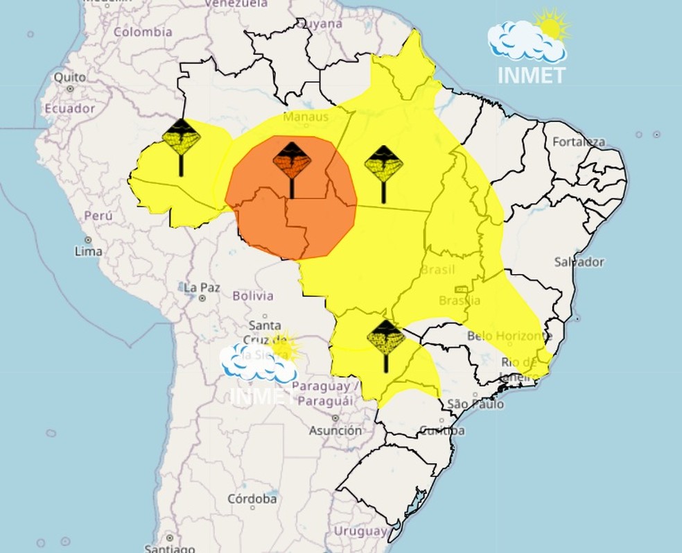 Alertas do Inmet para esta quarta-feira (26/3) — Foto: Inmet/Reprodução