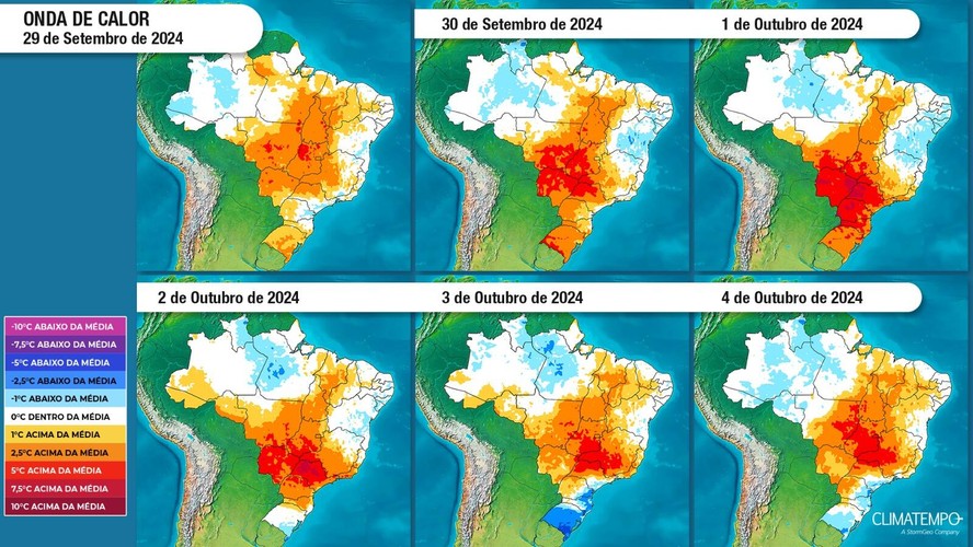 Oitava onda de calor do ano chega ao Brasil com temperaturas até 10ºC acima da média