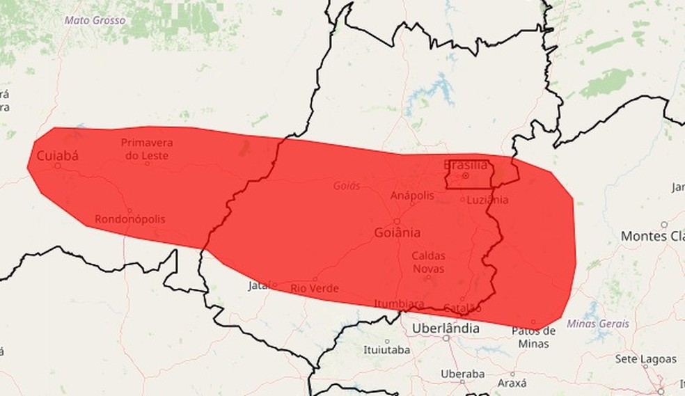 Mato Grosso, Goiás e Minas Gerais estão abrangidos no alerta vermelho — Foto: Inmet