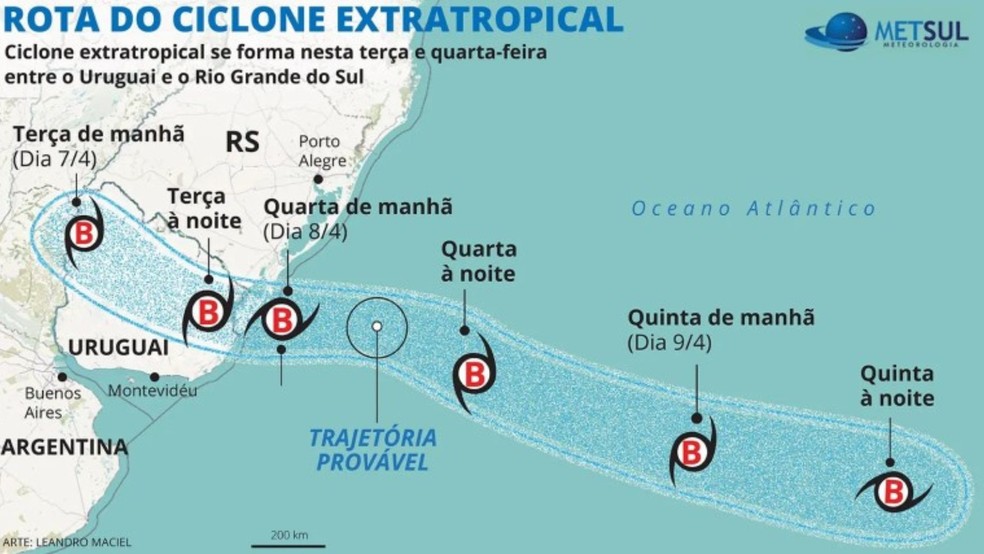 Rota do ciclone � Foto: Reprodu��o/MetSul