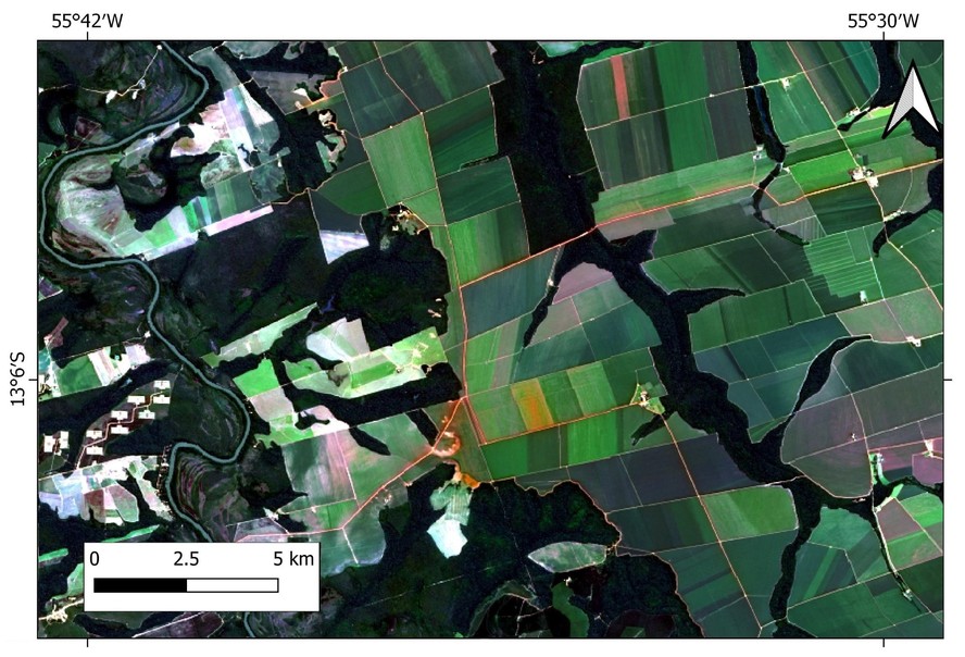 Recorte de imagem do satélite - composição em cor verdadeira - feita em 26 de janeiro de 2022, em Sorriso (MT)