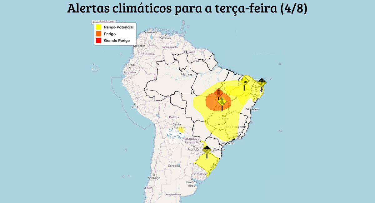 Chuvas persistem no Sul e ar seco predomina no interior do Brasil na terça-feira