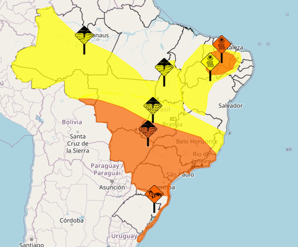 Veja os alertas ativos — Foto: Inmet