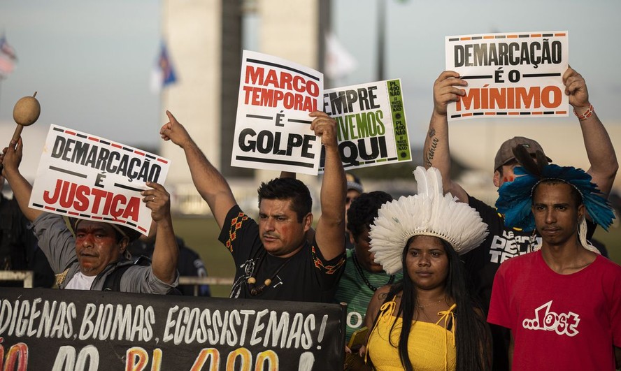 indígenas são contra o estabelecimento do marco temporal para demarcações e já realizaram vários protestos em Brasília