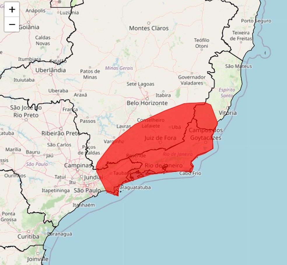Alerta vermelho para o Sudeste a partir de sexta-feira — Foto: INMET/Reprodução