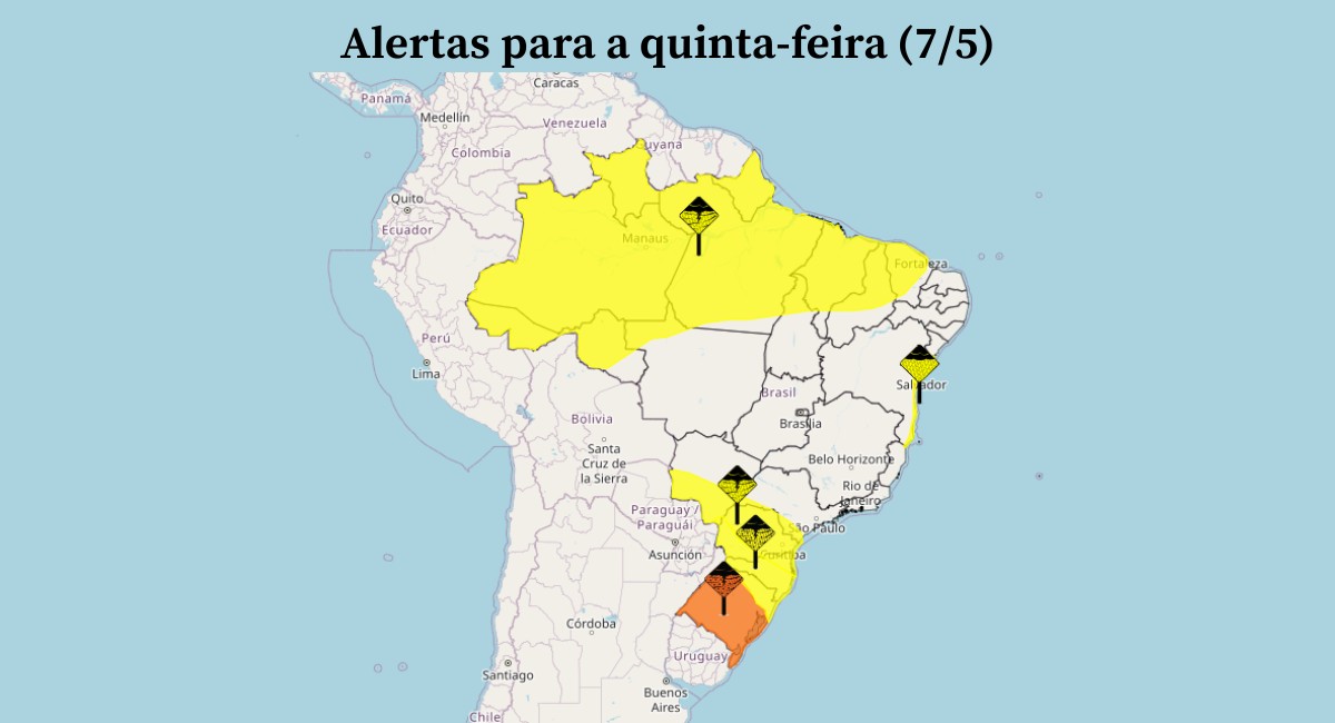 Frente fria e ciclone levam chuvas fortes para o Rio Grande do Sul