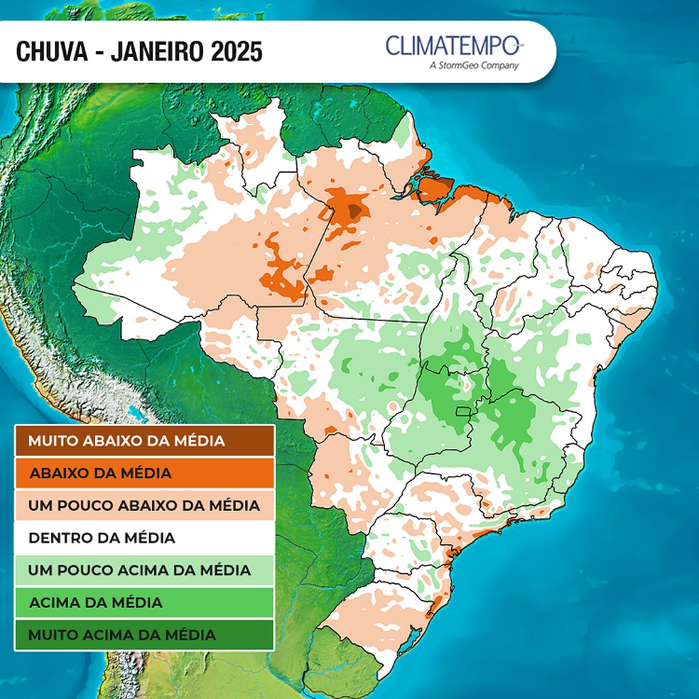 Mapa mostra previsão de chuva para janeiro — Foto: Climatempo