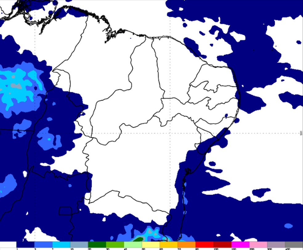 Precipitação acumulada para o Nordeste até o final de semana mostra que não chove na região — Foto: Inmet