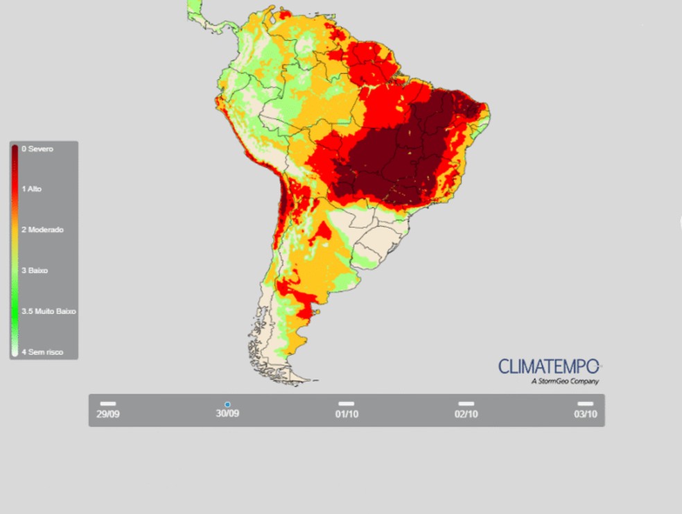 Dez Estados, além do DF, estão em situação de perigo para queimadas, segundo a Climatempo — Foto: Climatempo