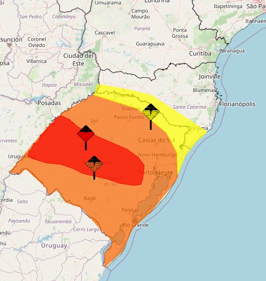 Rio Grande do Sul segue em alerta vermelho para chuvas nesta quarta-feira