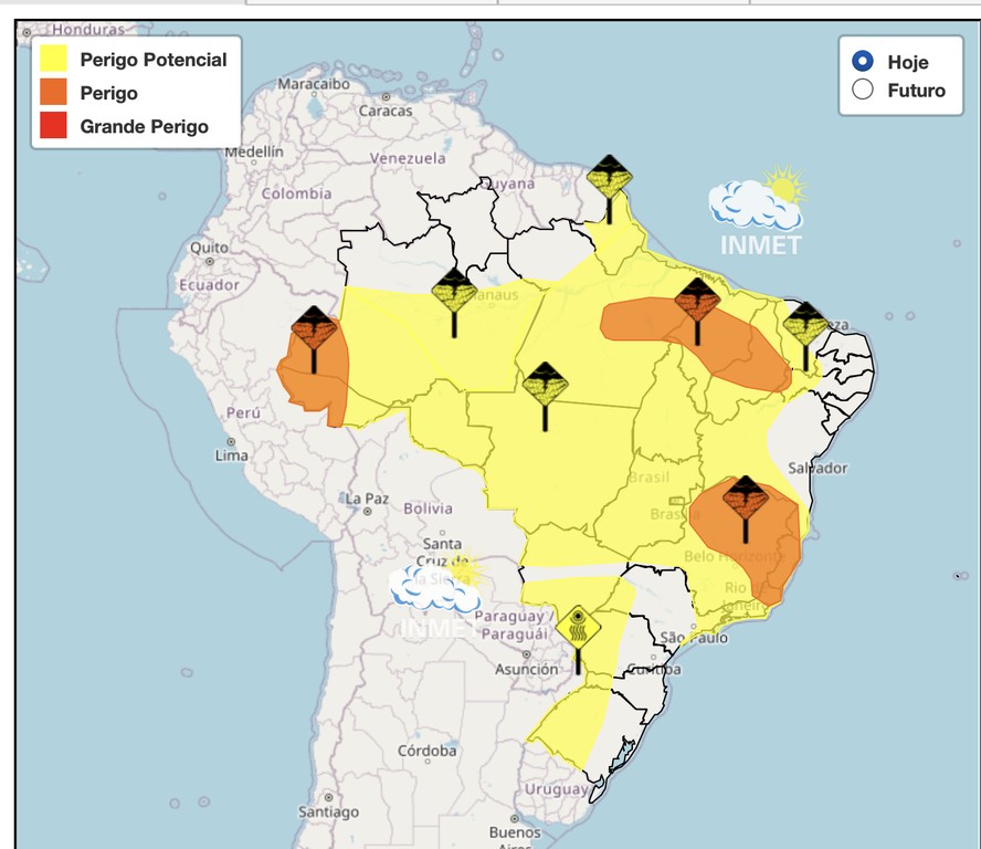 Inmet alerta para perigo de chuvas intensas em diferentes áreas do país