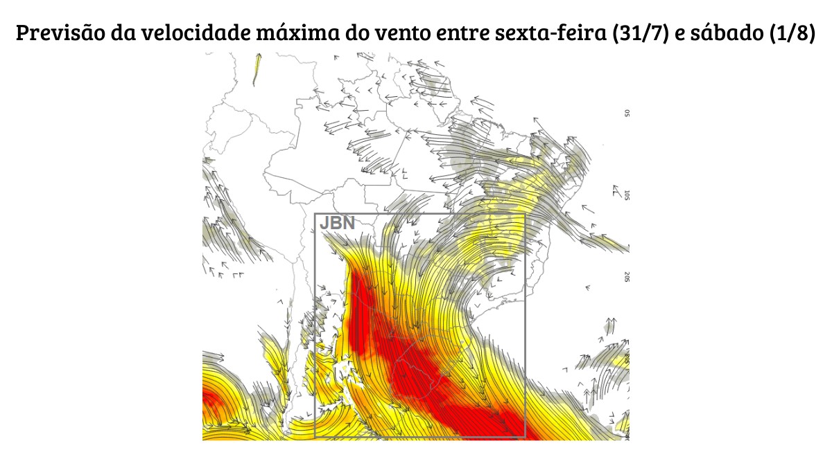 Ventos de até 100 km/h colocam região Sul em alerta neste fim de semana