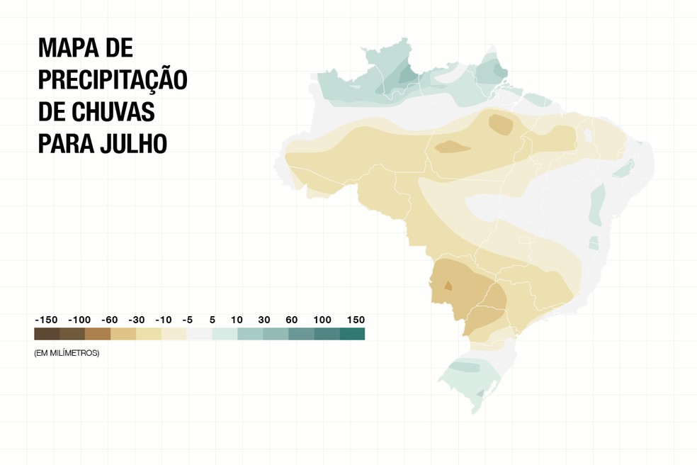 Mapa de anomalia de chuva para julho — Foto: Globo Rural