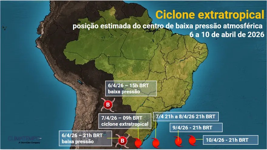 Ciclone extratropical deve provocar chuva forte nos próximos dias; veja a previsão