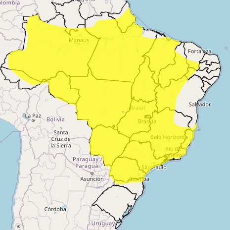 Semana começa com alerta de chuvas intensas em 20 Estados e no DF