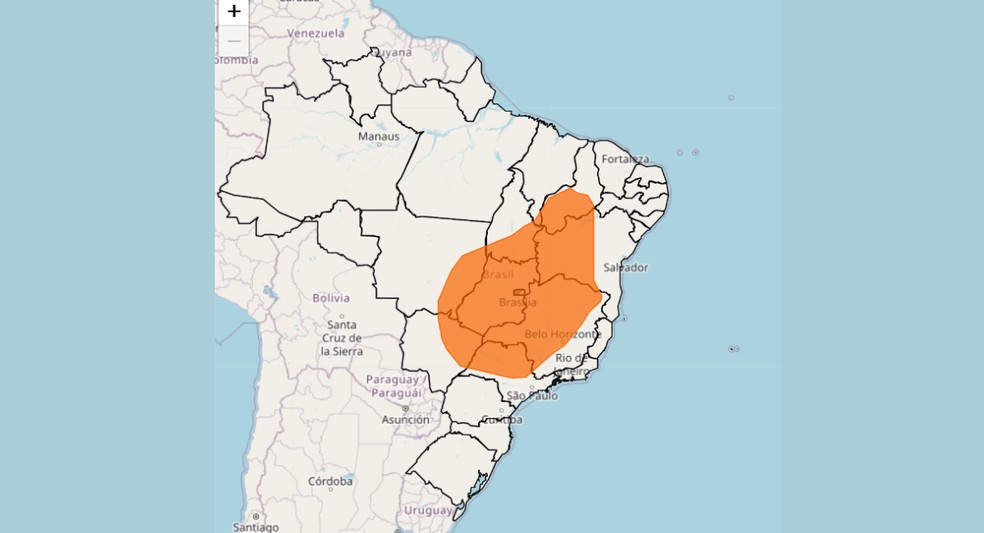 Alerta laranja abrange maior área do país também para baixa umidade — Foto: Inmet