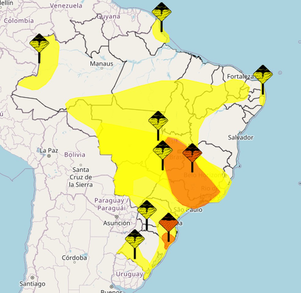 Inmet alerta para chuvas em todas regiões do país — Foto: Inmet