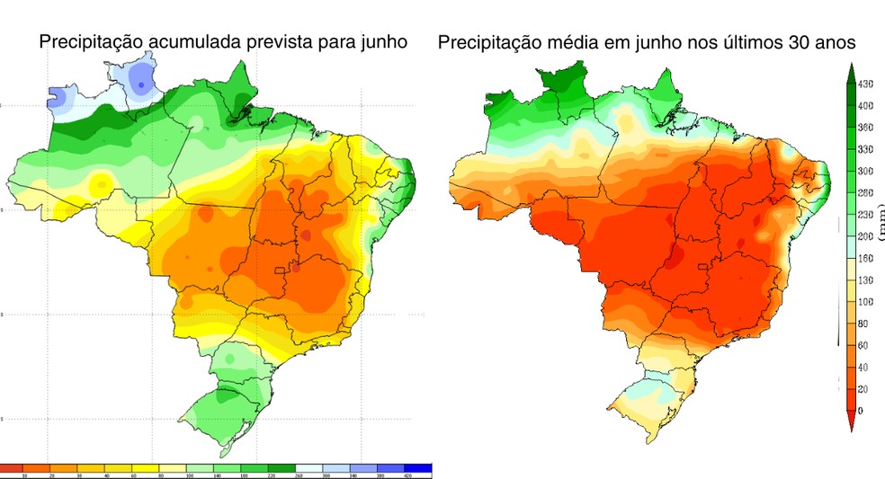 Chuvas devem ser mais intensas que o usual para junho em parte do país — Foto: Inmet