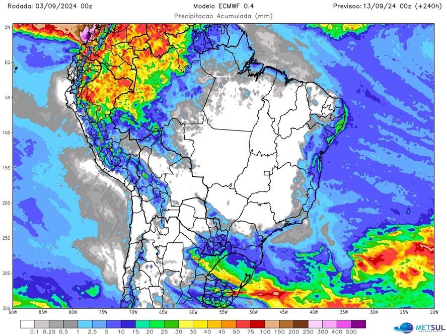 Mapa mostra tendência para os próximo dez dias no Brasil