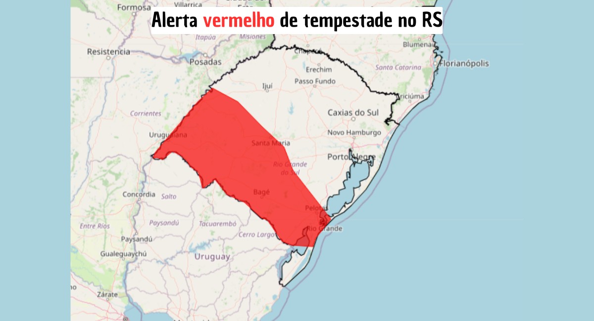 Rio Grande do Sul entra em alerta vermelho para tempestades até sexta-feira