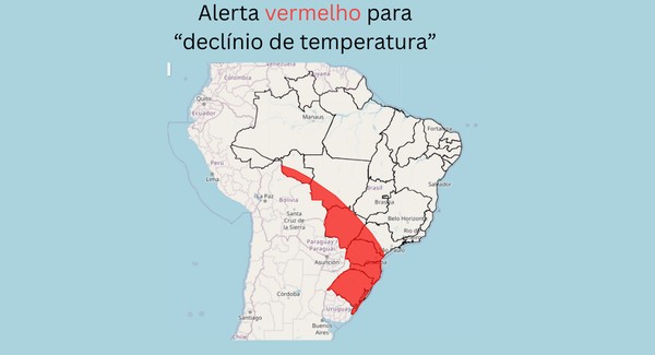 Alerta vermelho para frio intenso no Brasil — Foto: Inmet