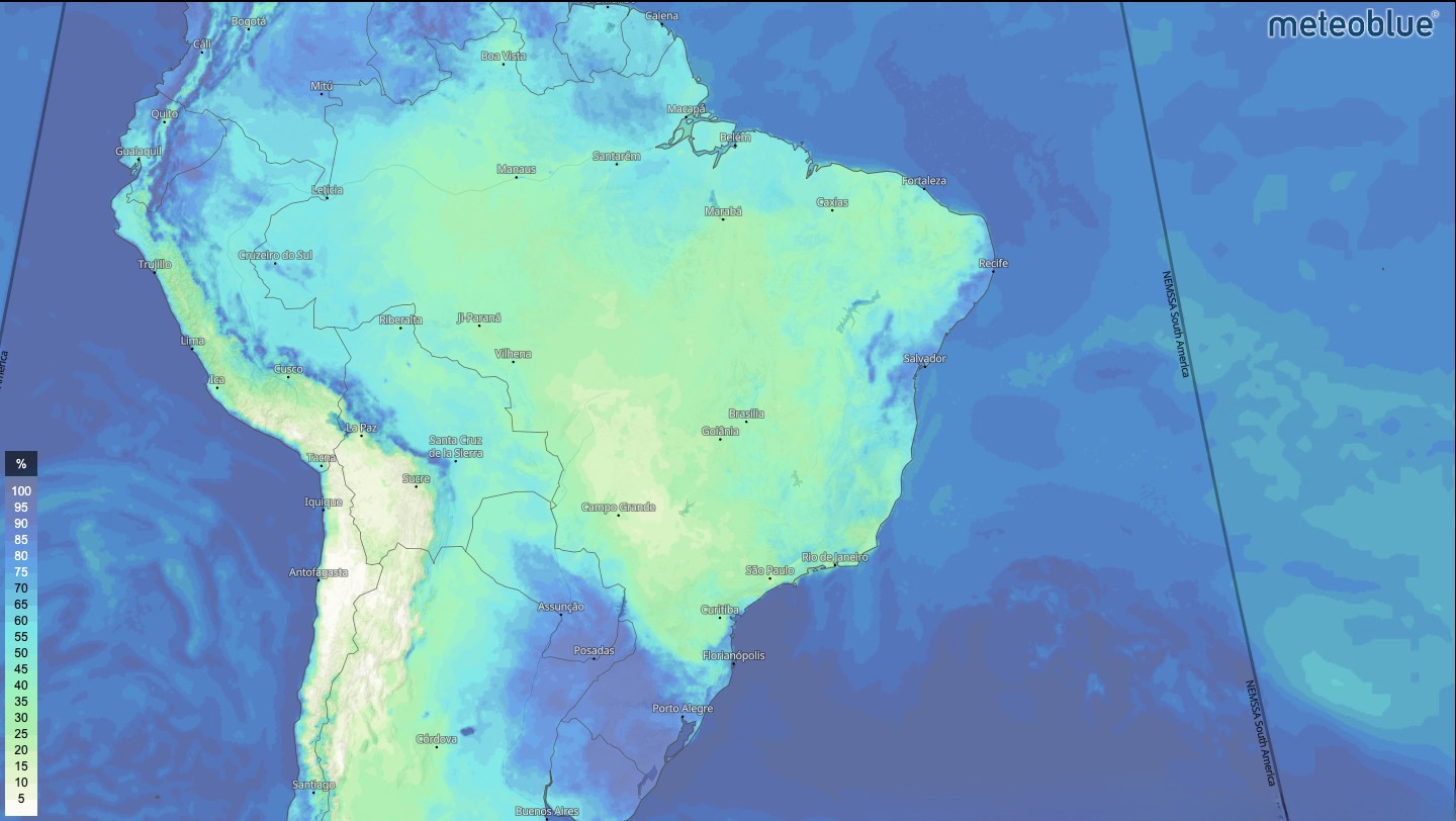 Frente fria avança no Sul, enquanto Brasil Central segue seco