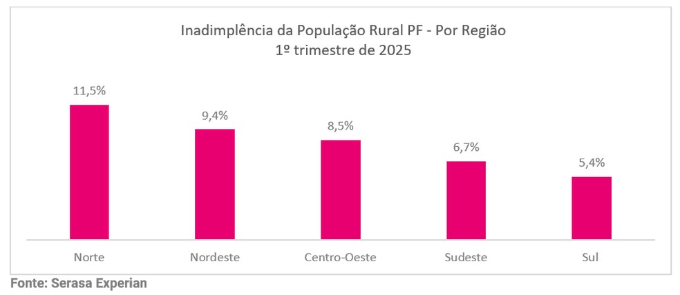 Inadimplência por região do Brasil — Foto: Serasa Experian