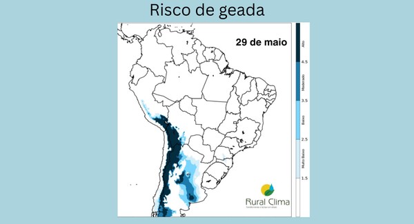 Previsão da Rural Clima aponta risco de geadas pontuais e não amplas no Brasil — Foto: Rural Clima