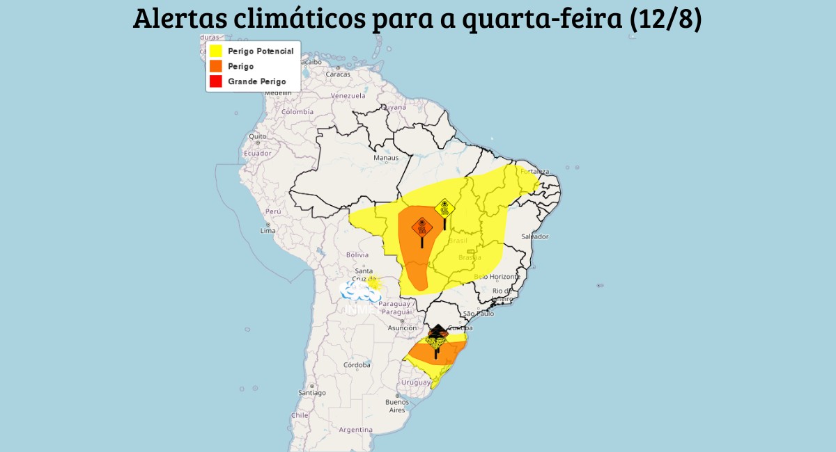 Brasil tem alerta de perigo para tempestades e baixa umidade