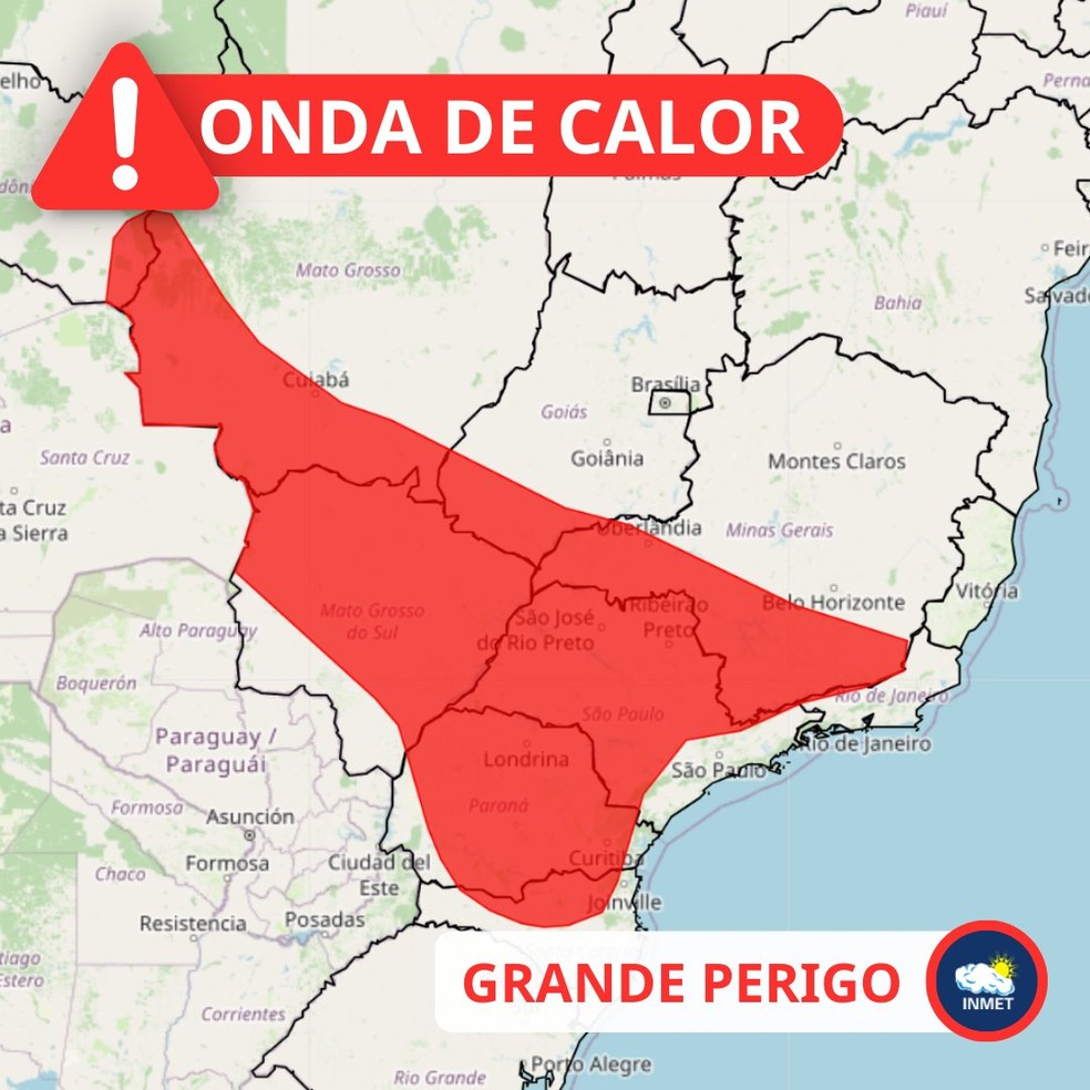 Alerta máximo de onda de calor no Centro-Sul — Foto: Inmet