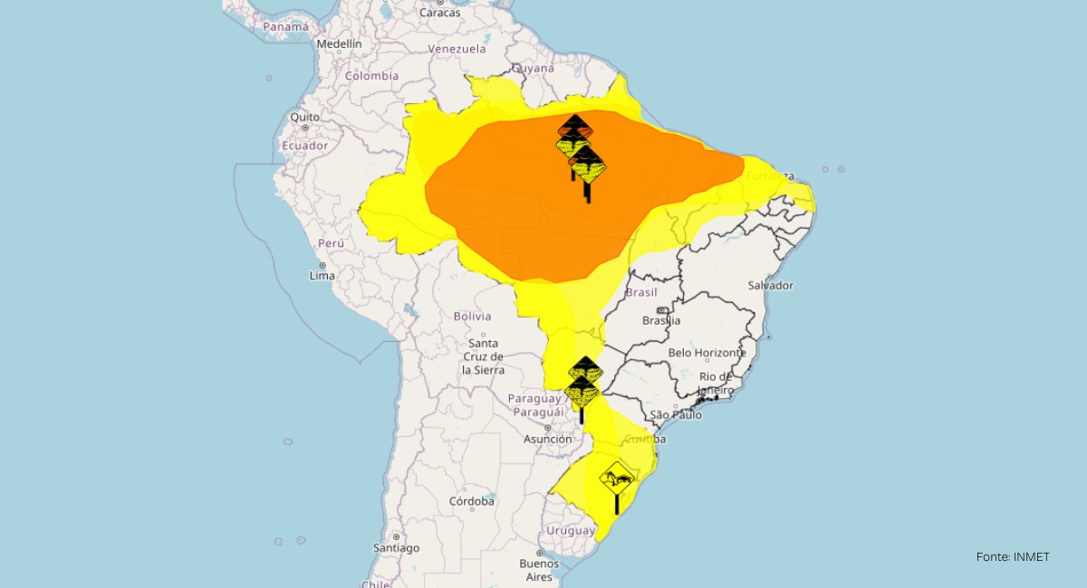 Quinta-feira tem alerta para temporais no Norte, Nordeste, Centro-Oeste e Sul