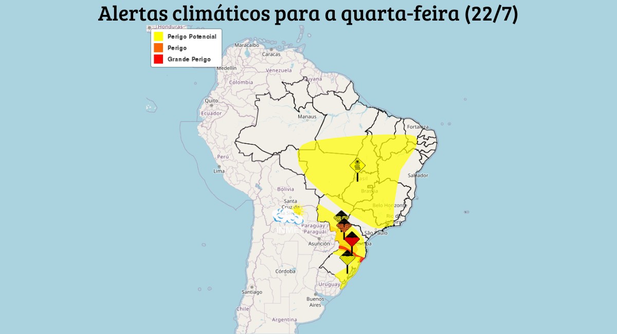 Frente fria leva temporais ao Sul e Mato Grosso do Sul nesta quarta