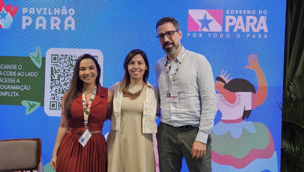 ⁠Indara Aguilar, Diretora de Gestão de Mudanças Climáticas da  Secretaria de Meio Ambiente, Clima e Sustentabilidade do Pará (SEMAS/PA);  ⁠Ludmila Pugliese, diretora de Restauração de Paisagens da Conservação Internacional (CI-Brasil); ⁠Munir Soares, CEO da Systemica — Foto: Conservação Internacional / Maria Neviani