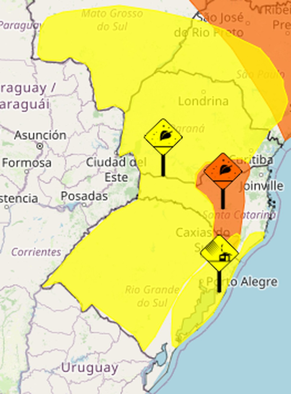 Regiões com alerta para geada nesta sexta — Foto: Inmet