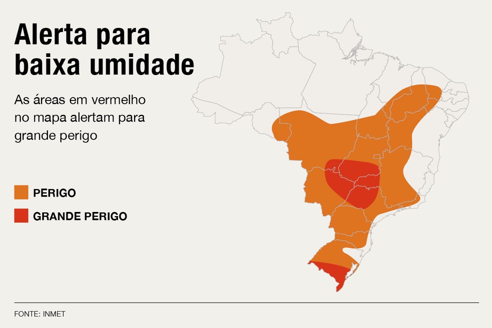 Áreas com alertas vermelhos nesta quarta-feira — Foto: Inmet/Globo Rural