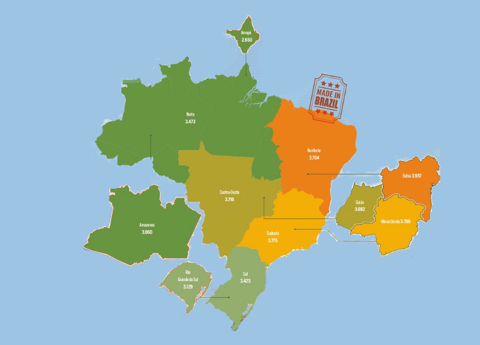 Produção de soja no país dividida em rgiões — Foto: Estúdio de Criação/Conab