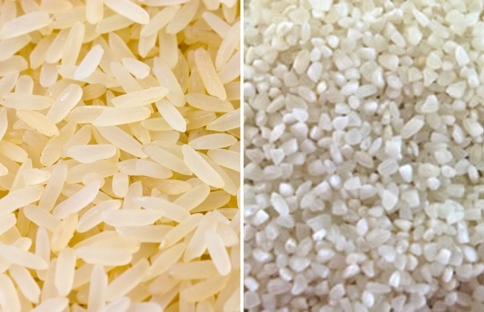 Veja a diferença entre os grãos do arroz branco e do arroz quebrado — Foto: Abiarroz/ Reprodução