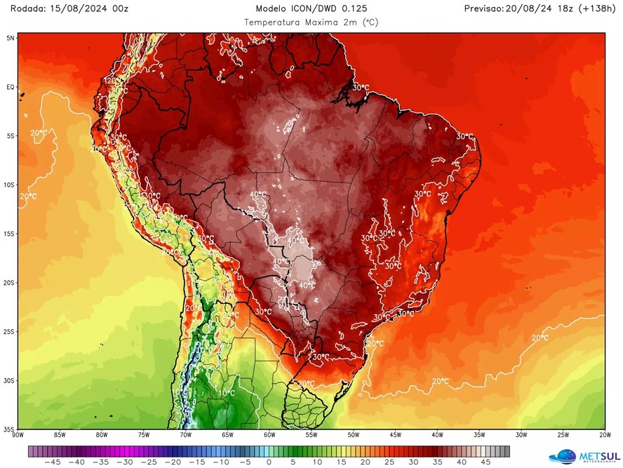 Temperatura máxima para terça-feira, dia 20 de agosto