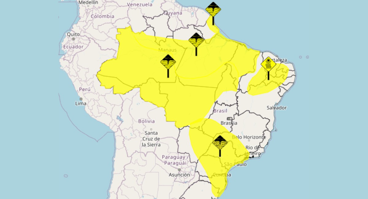 Inmet coloca quase todo o país sob alerta amarelo para chuvas intensas; veja