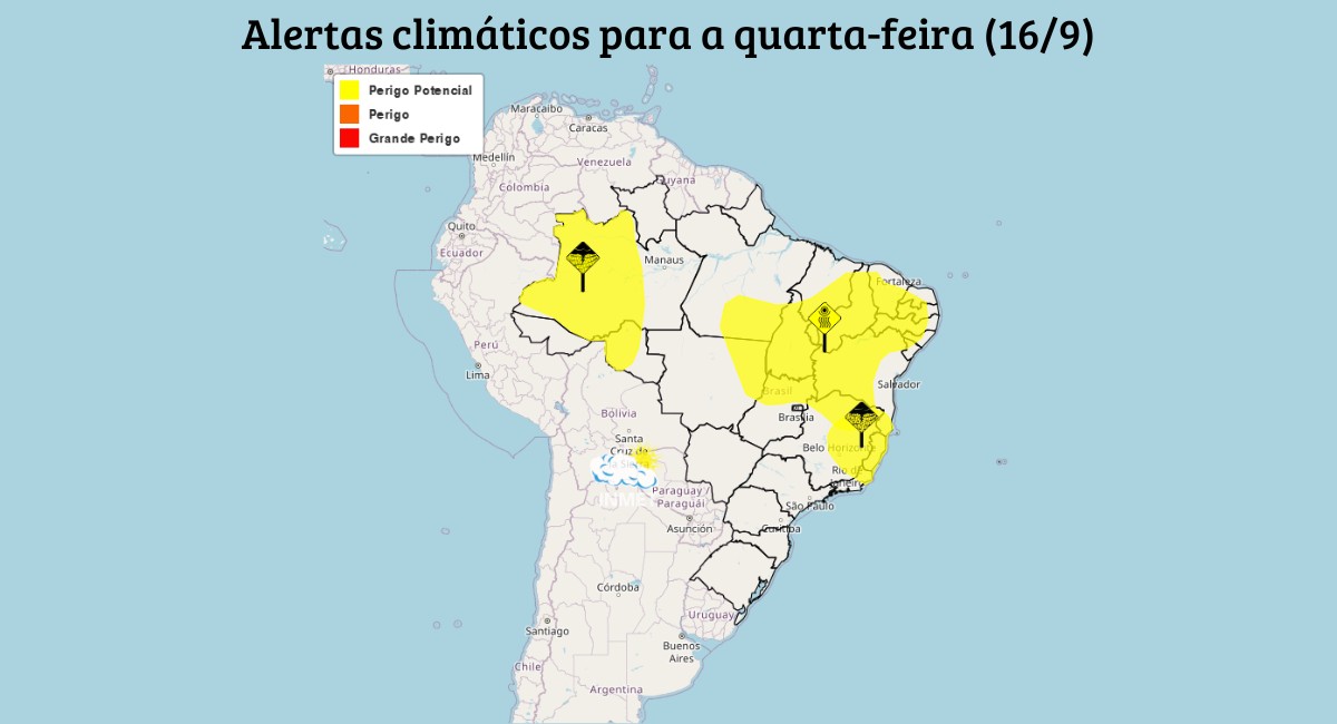 Chuvas seguem concentradas no Sudeste e frio avança pelo Sul nesta quarta-feira