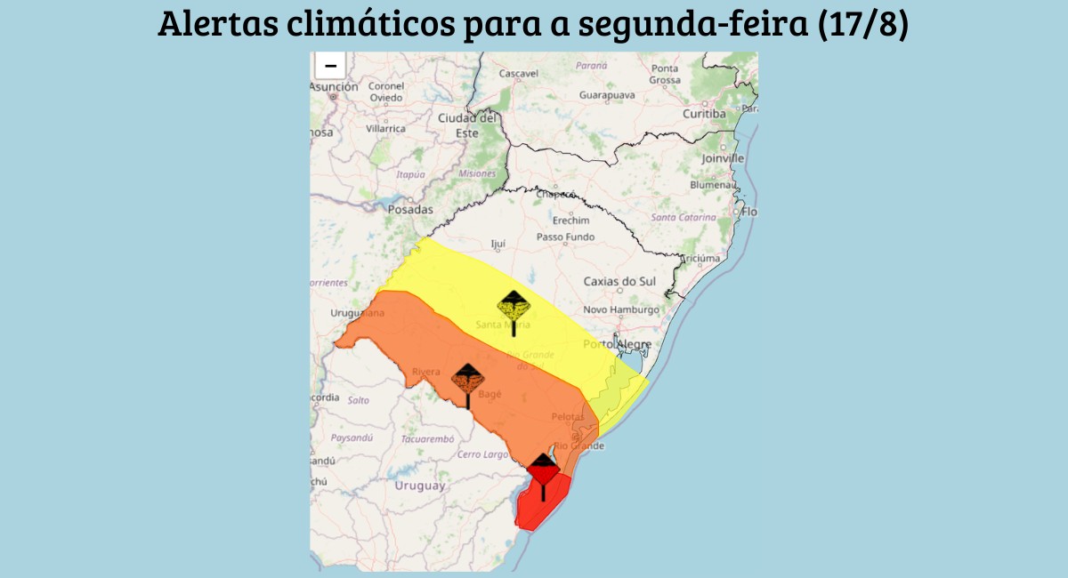 Rio Grande do Sul tem alerta vermelho para acumulado de chuva nesta segunda-feira
