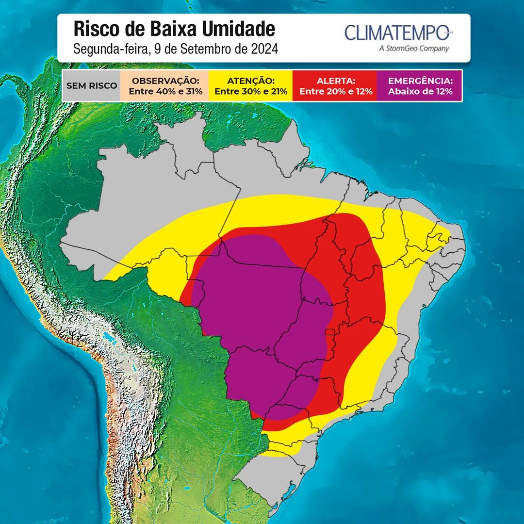 Tempo deve continuar seco e com baixa qualidade do ar em quase todo o país