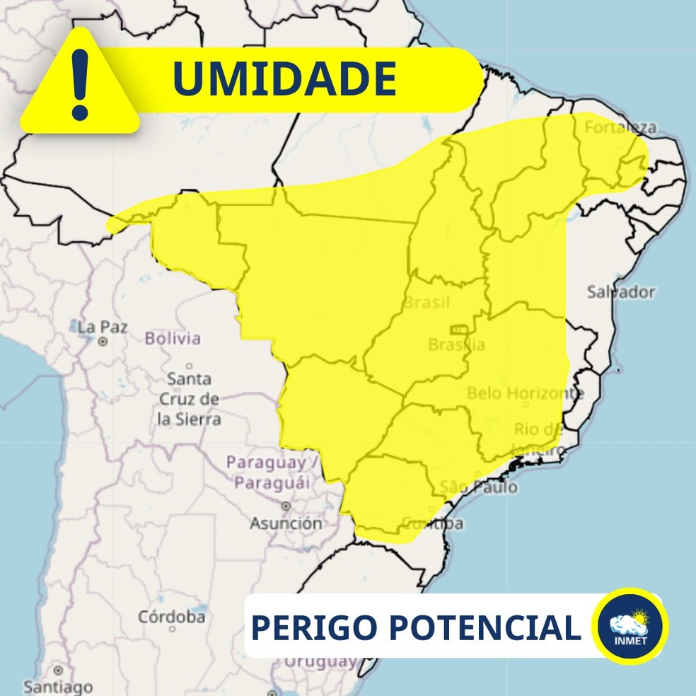 Baixa umidade ainda é ponto de atenção para praticamente todo o Brasil — Foto: Inmet