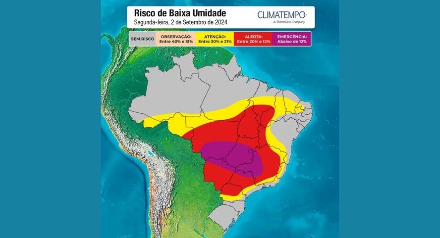 Risco de índices extremamente baixos de umidade relativa do ar