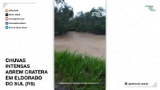 Chuva abre cratera em estrada no Rio Grande do Sul