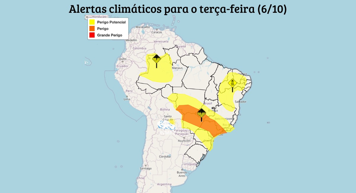 Chuvas e trovoadas atingem todas as regiões do país nesta terça-feira; veja a previsão
